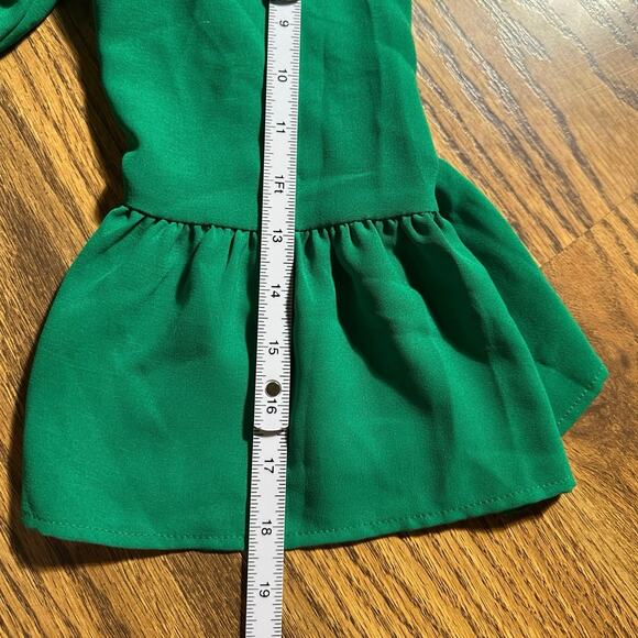 Green 2XL Classic Three Quarter Ruffle Cuff Sleeve Keyhole Pleated Back Blouse - Picture 4 of 6